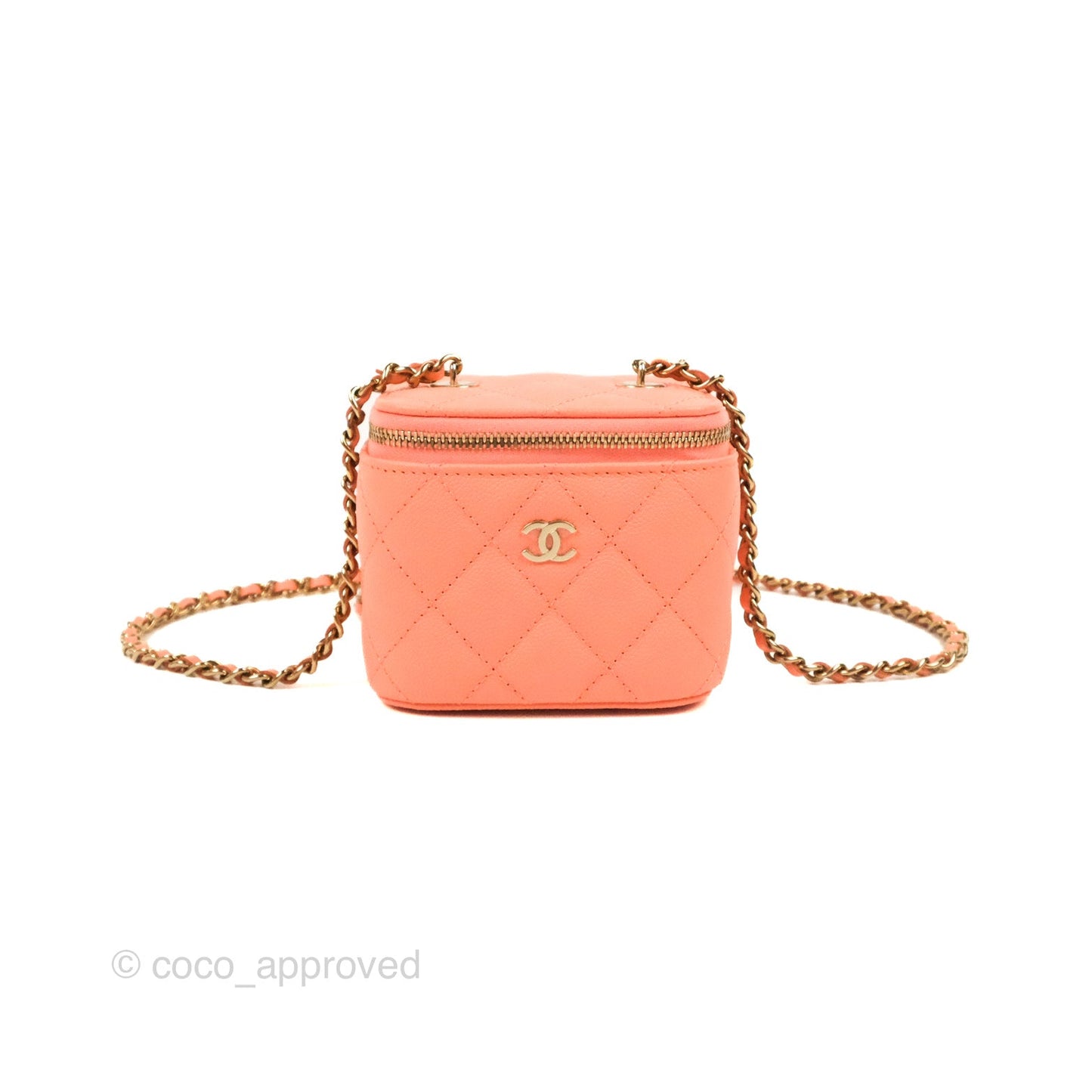 Chanel Mini Vanity With Chain Coral Pink Caviar Gold Hardware