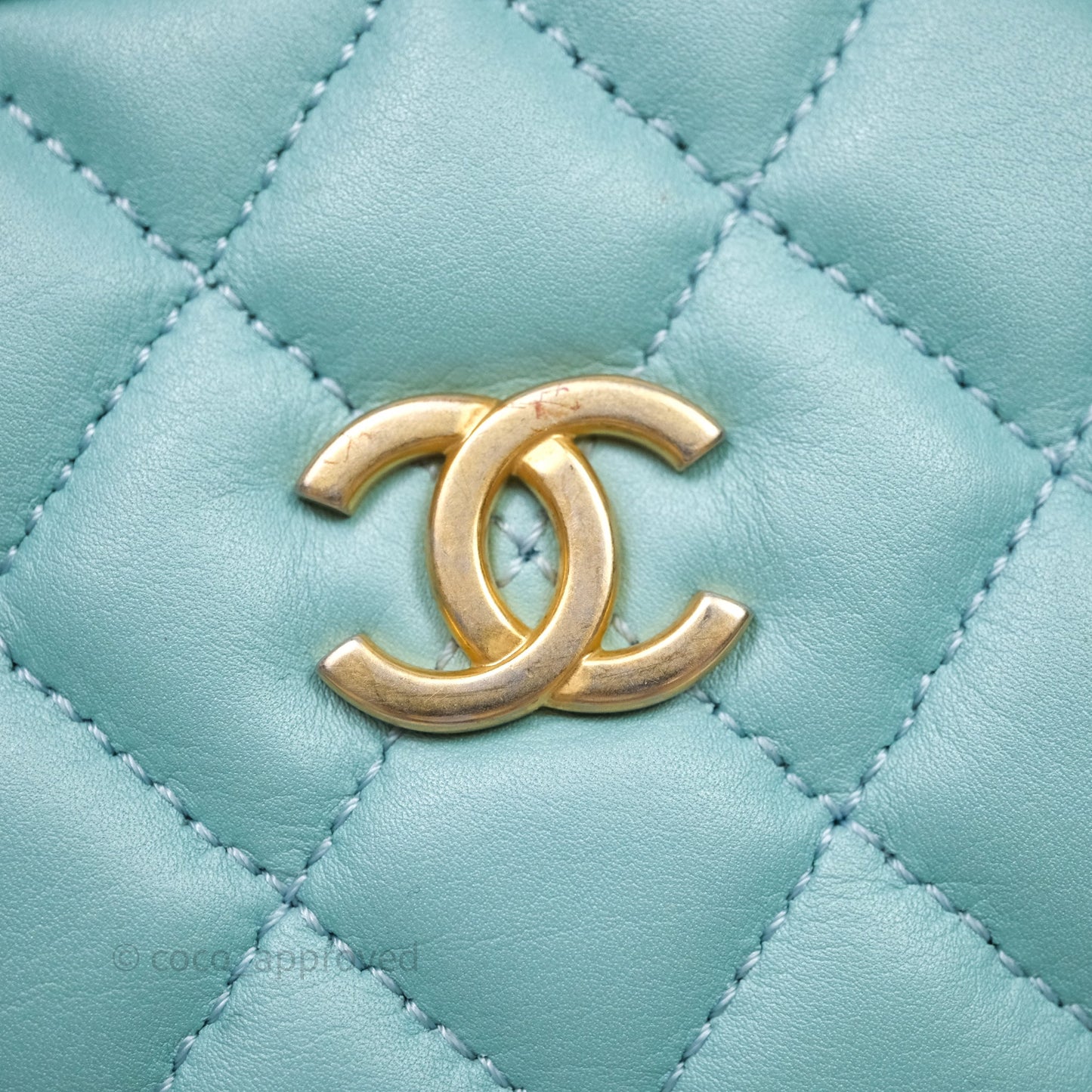 Chanel Camera Bag Quilted Pearly Turquoise Lambskin Aged Gold Hardware