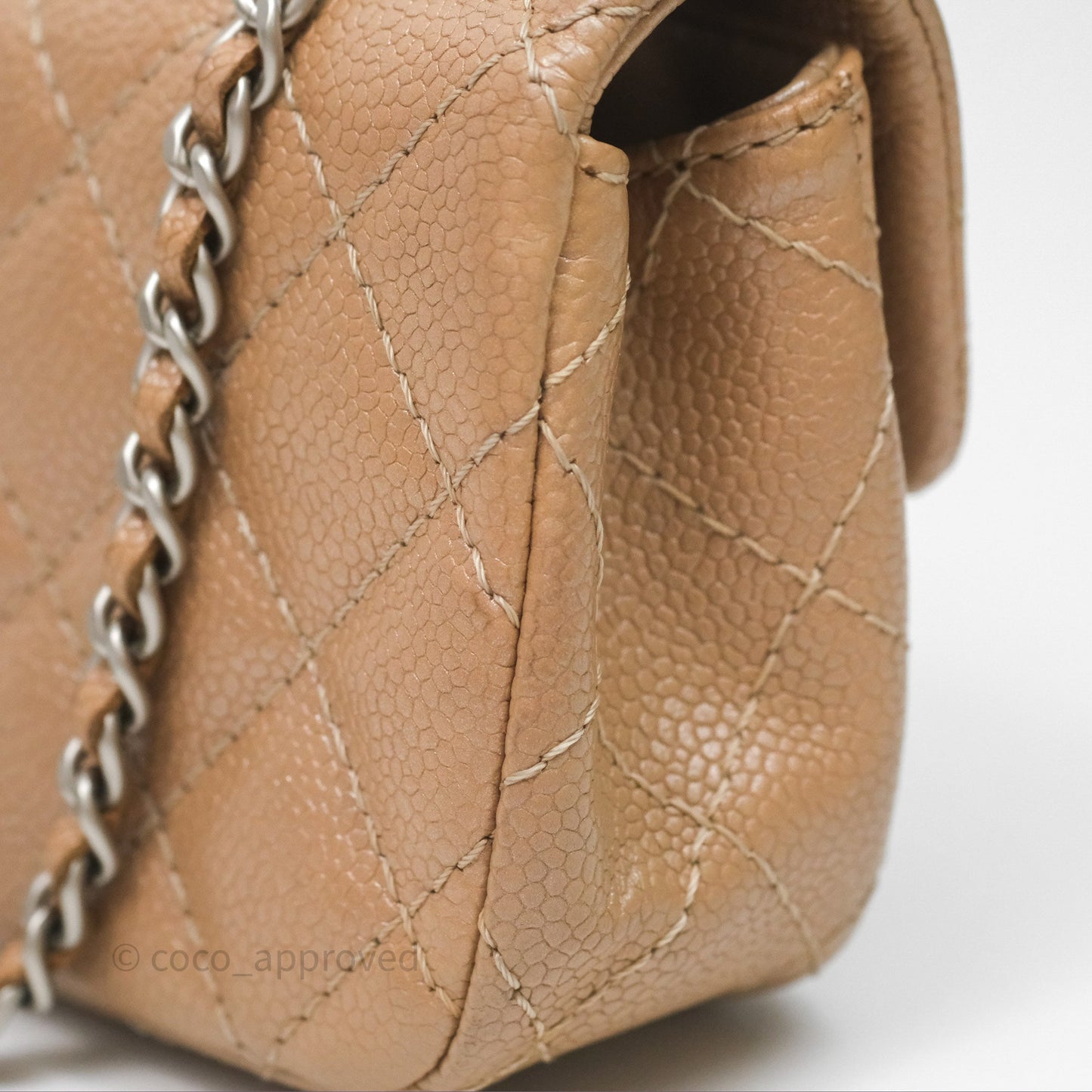 Chanel Quilted Extra Mini Rectangular Flap Beige Caviar Matt Silver Hardware