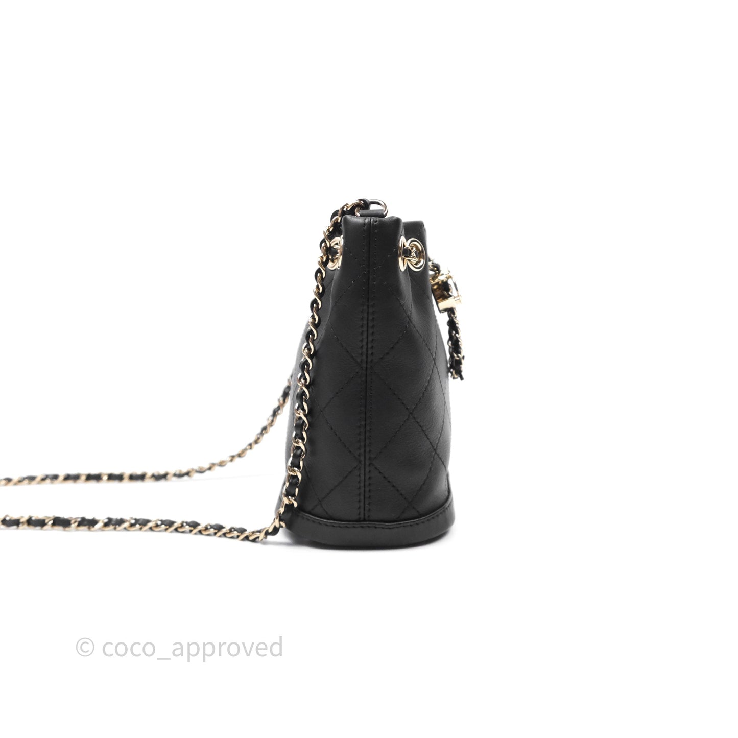 Chanel Quilted Drawstring Bucket Bag Black Calfskin Gold Hardware