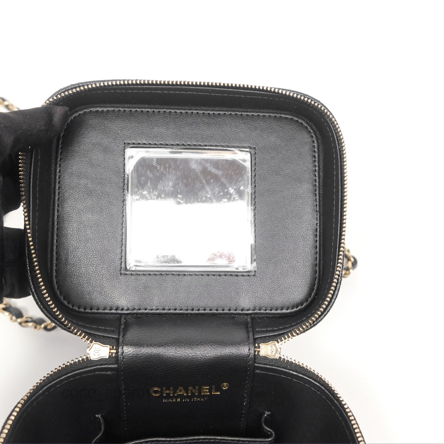 Chanel Quilted Top Handle Vanity Case Black Caviar Gold Hardware