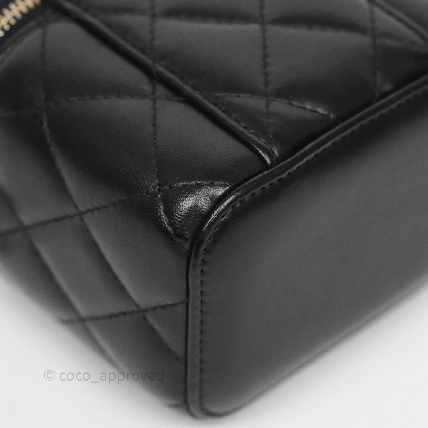Chanel Quilted Pearl Crush Mini Vanity With Chain Black Lambskin Aged Gold Hardware