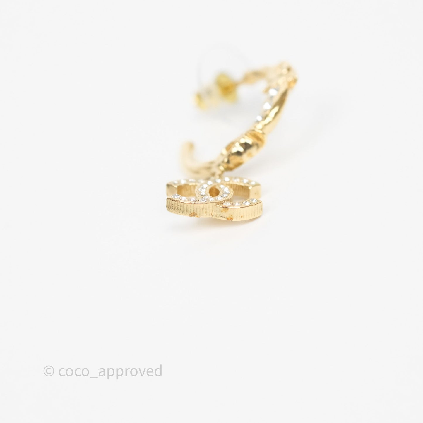 Chanel CC Crystal Hoop Earrings Gold Tone 23V