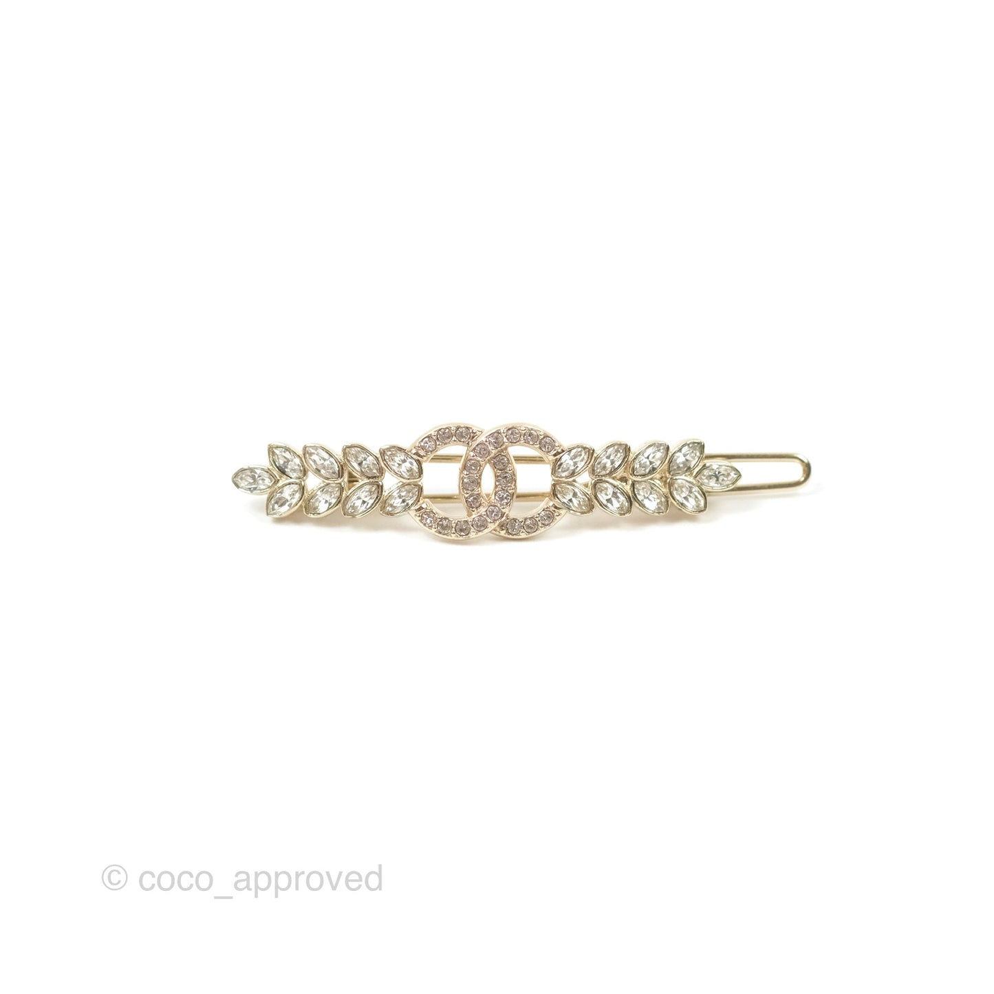 Chanel Leafy CC Crystal Hair Clip Barrette Gold Tone 23S