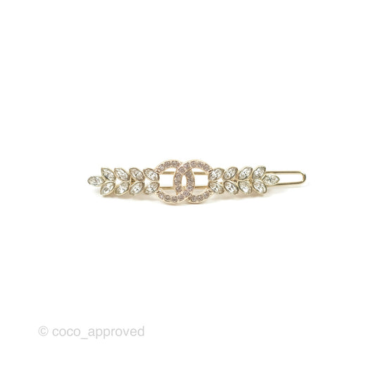 Chanel Leafy CC Crystal Hair Clip Barrette Gold Tone 23S