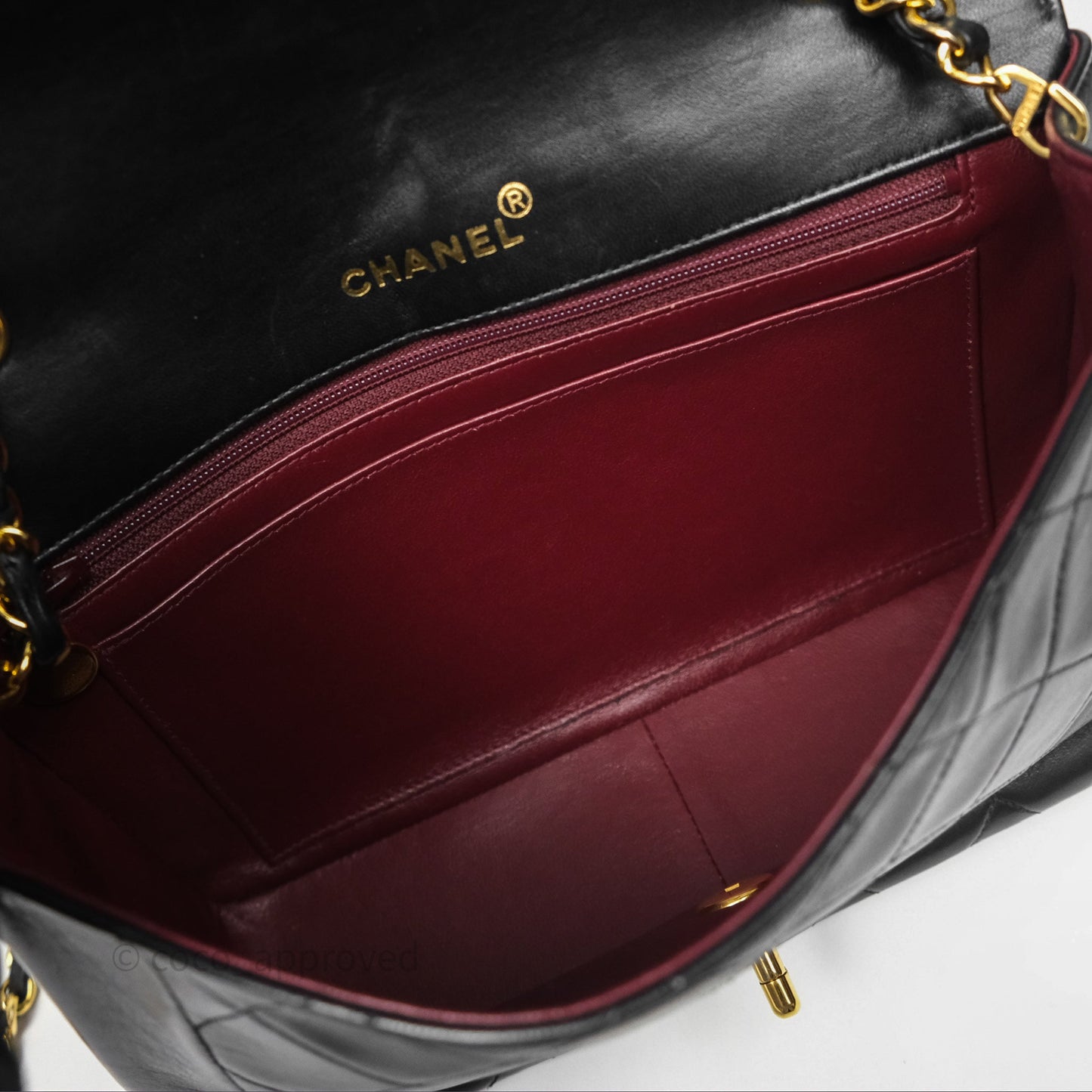 Chanel Medium Vintage Quilted Classic Diana Flap Bag Black Lambskin 24K Gold Hardware