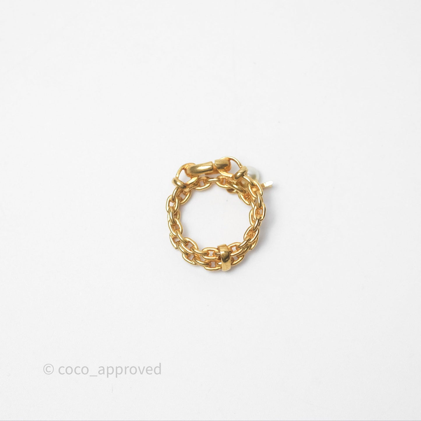 Christian Dior CD Double Chain Star Pearl Ring Gold Tone