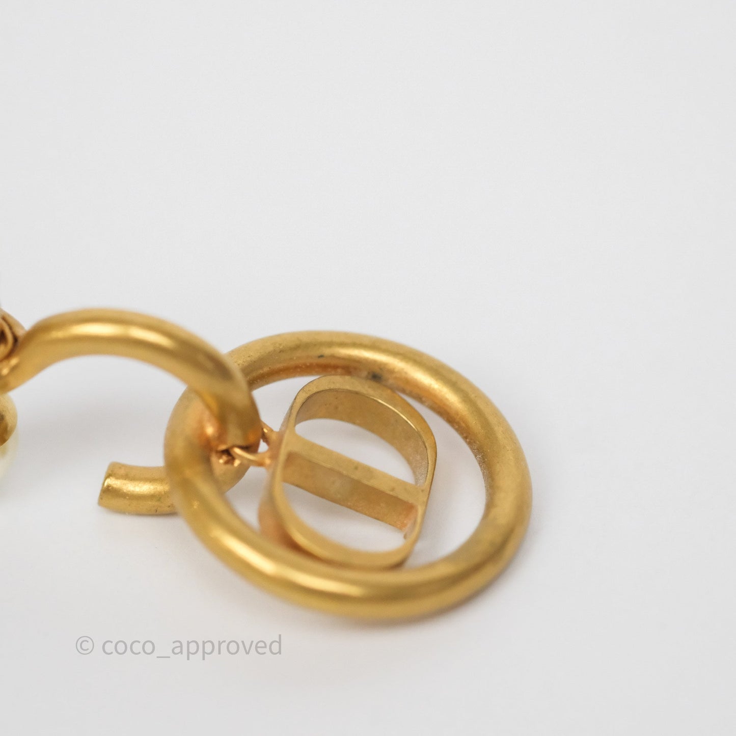 Dior 30 Montaigne Pearl Drop Earrings Aged Gold Tone