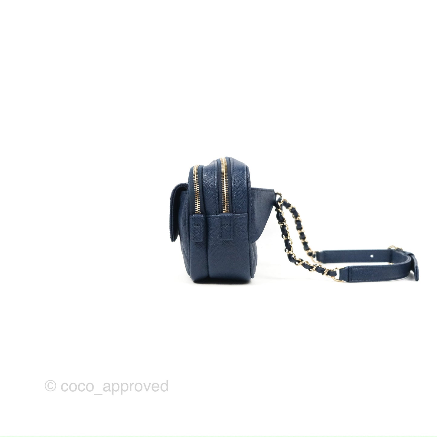 Chanel Quilted Caviar Waist Bag Navy Gold Hardware With Detachable Pouch