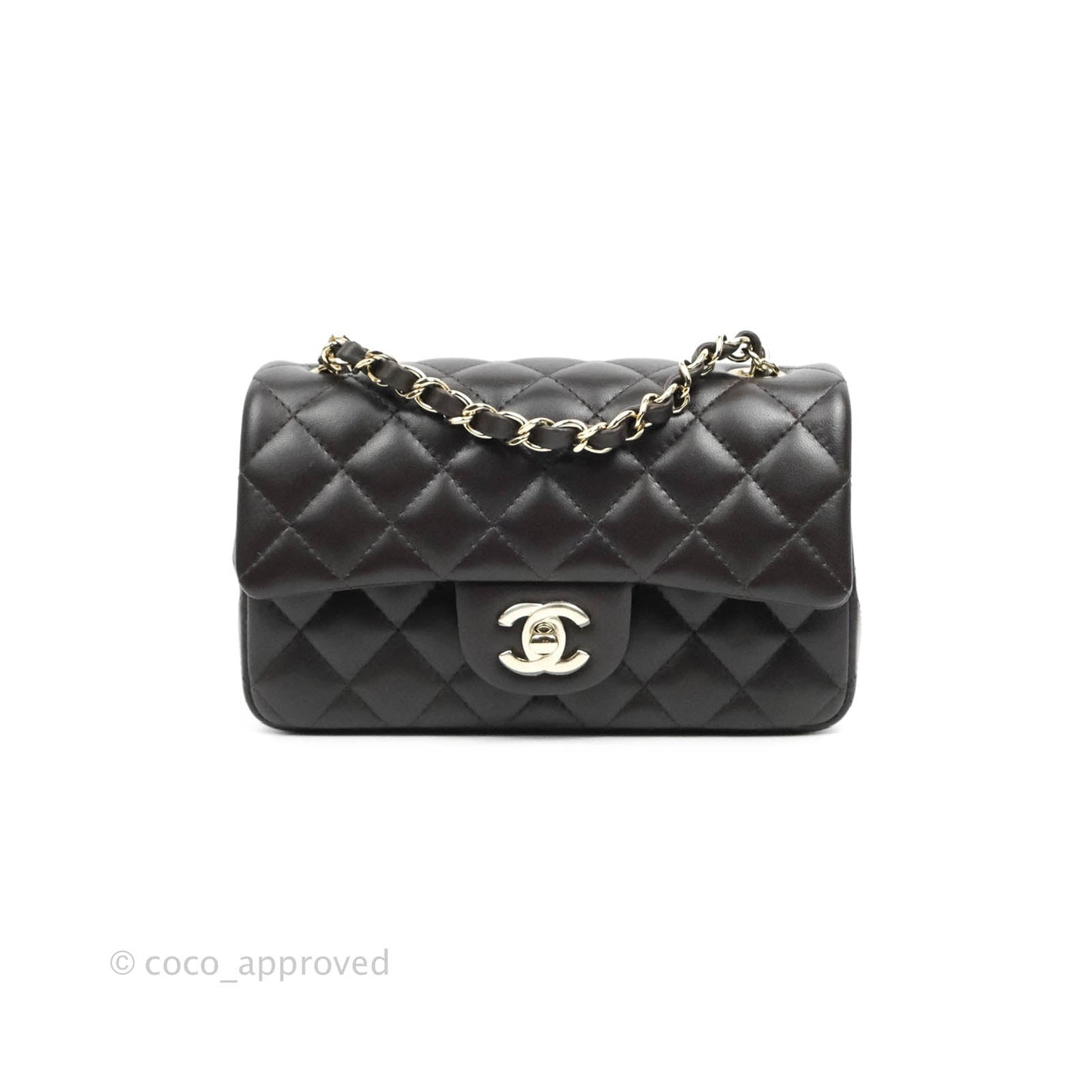 Chanel Quilted Mini Rectangular Lambskin Chocolate Brown Gold Hardware