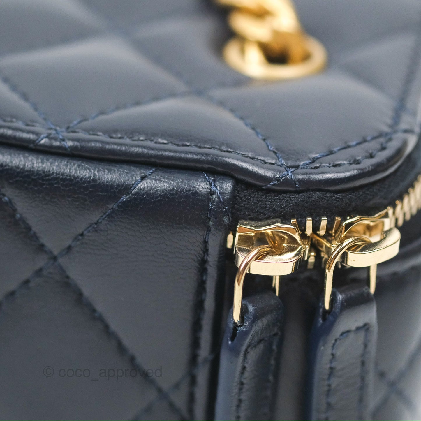 Chanel All Slide Vanity with Adjustable Chain Navy Lambskin Aged Gold Hardware