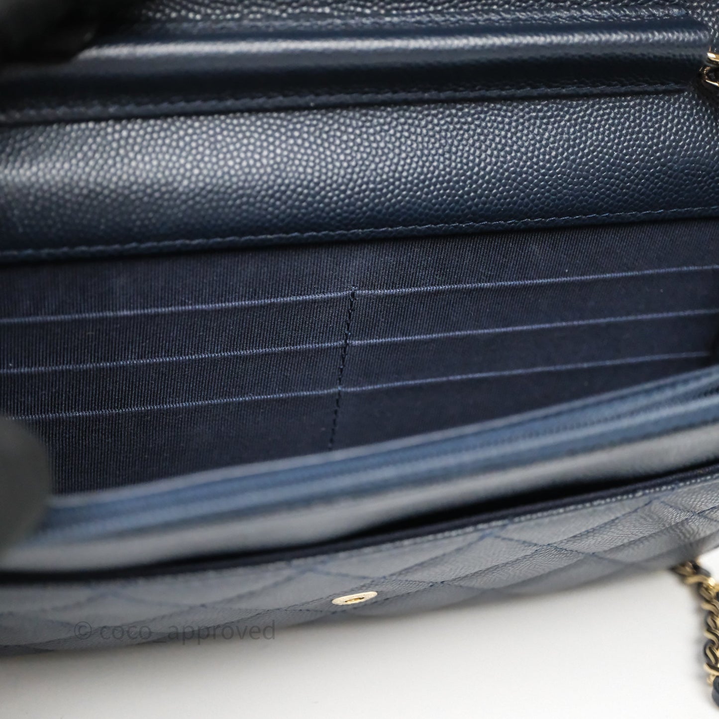 Chanel Classic Wallet On Chain WOC Quilted Navy Caviar Gold Hardware