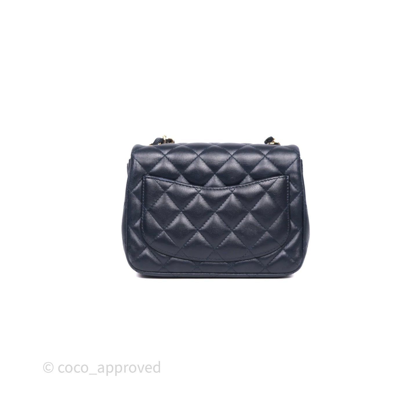 Chanel Mini Square Flap Quilted Navy Lambskin Gold Hardware