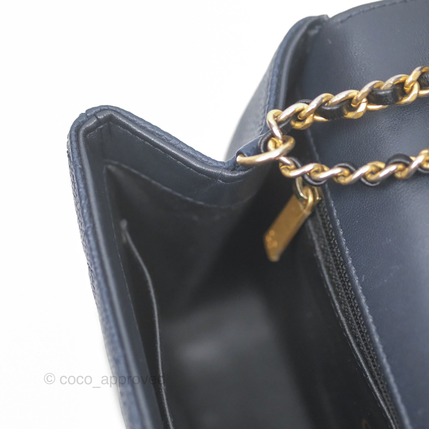 Chanel Small CC Filigree Flap Quilted Navy Black Caviar Aged Gold Hardware