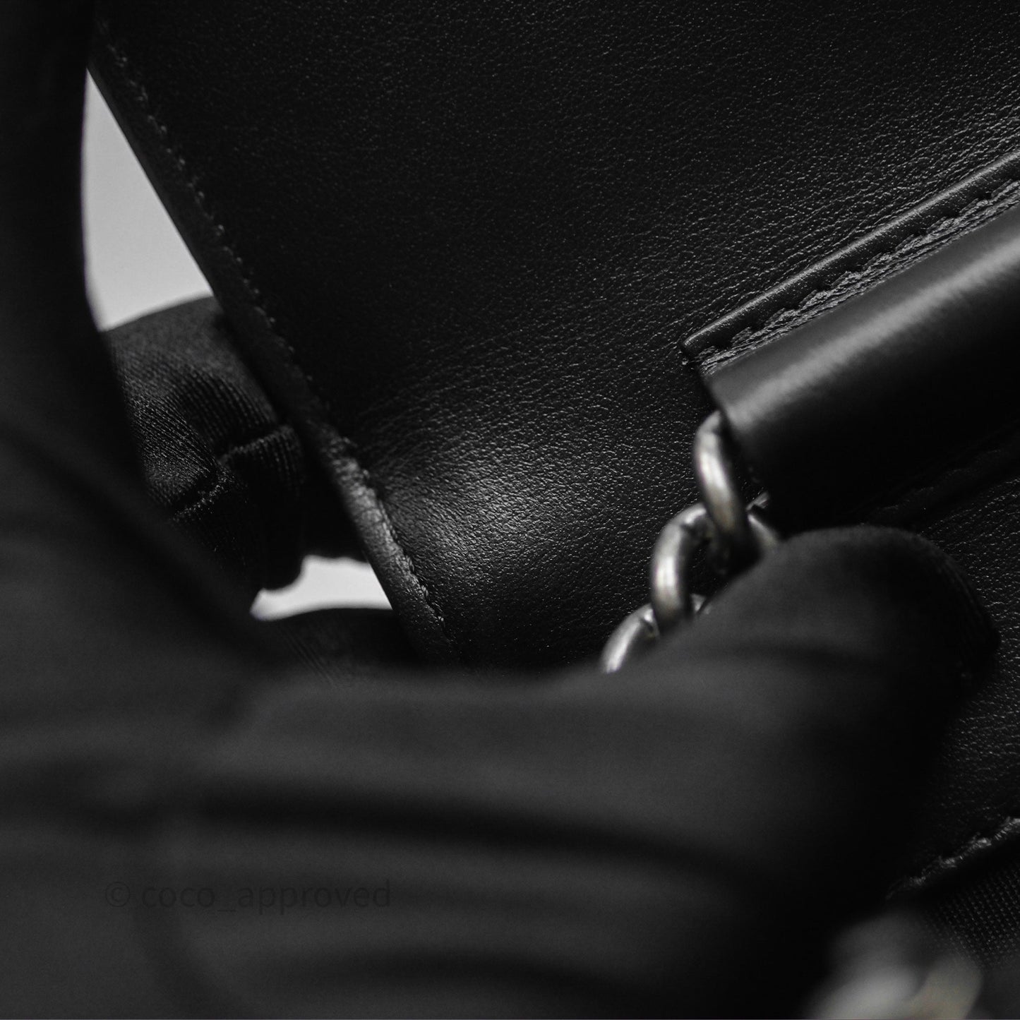 Chanel Quilted Boy Wallet on Chain WOC Black Caviar Ruthenium Hardware