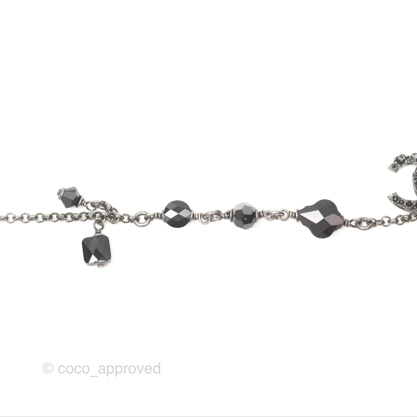 Chanel Black Resin CC Necklace Ruthenium Tone 18S