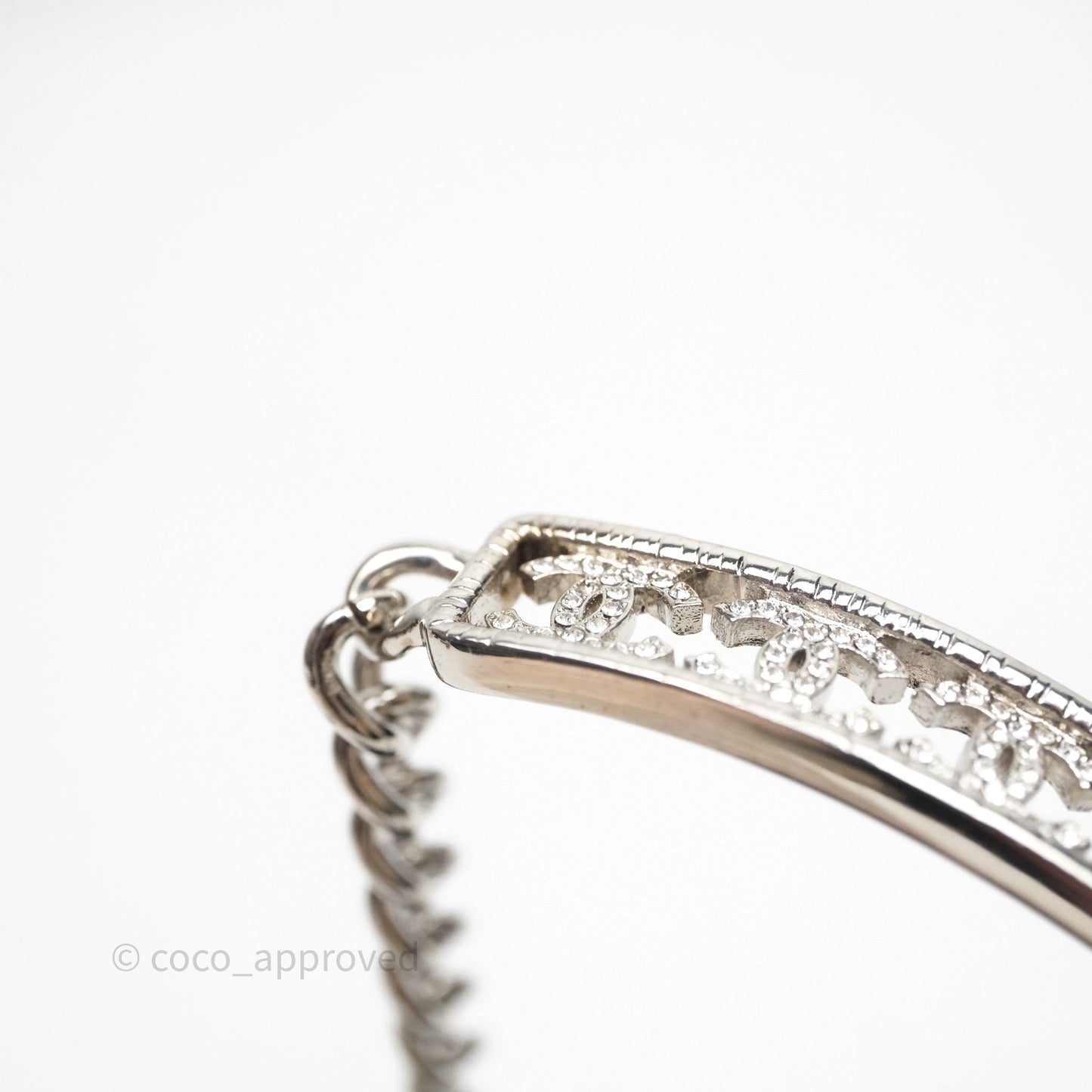 Chanel Crystal Logo Silver Chain Choker 22A