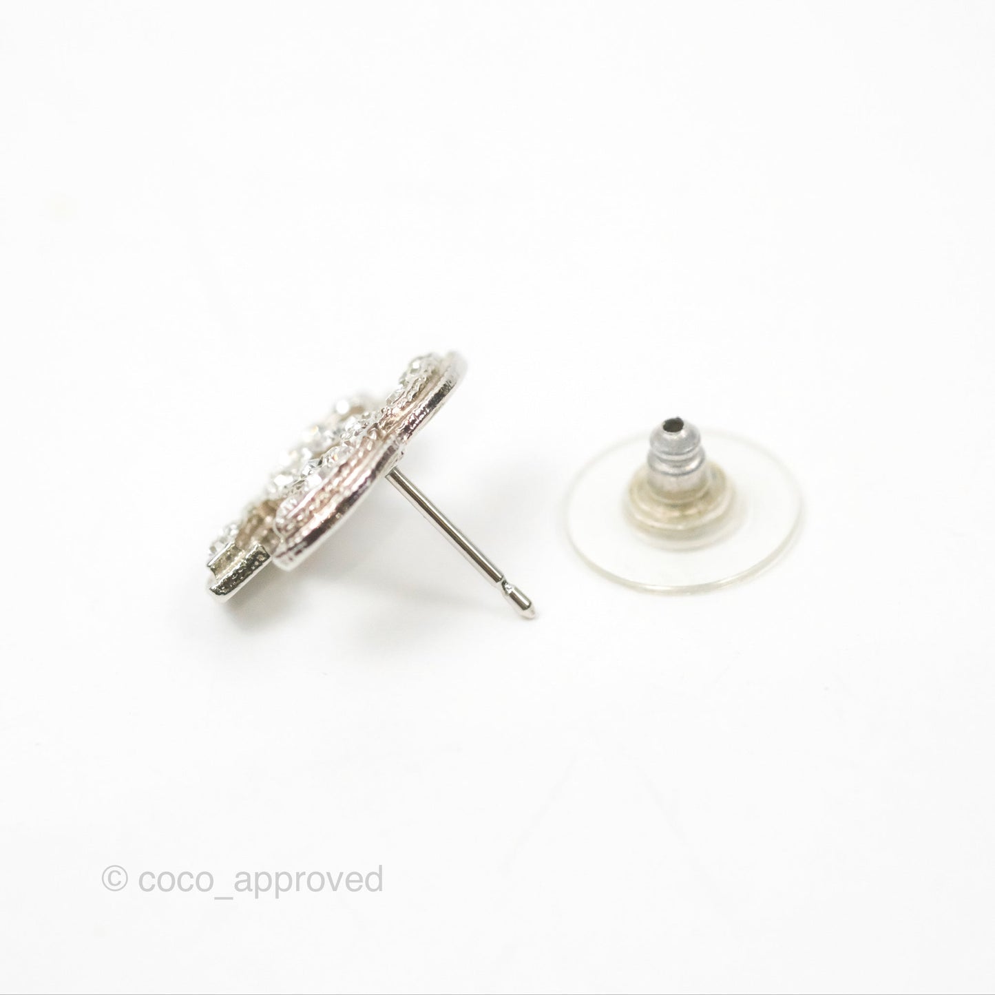 Chanel CC Crystal Earrings Silver Tone
