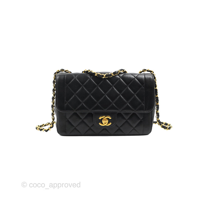 Chanel Vintage Small Flap Bag Black Lambskin 24K Gold Hardware
