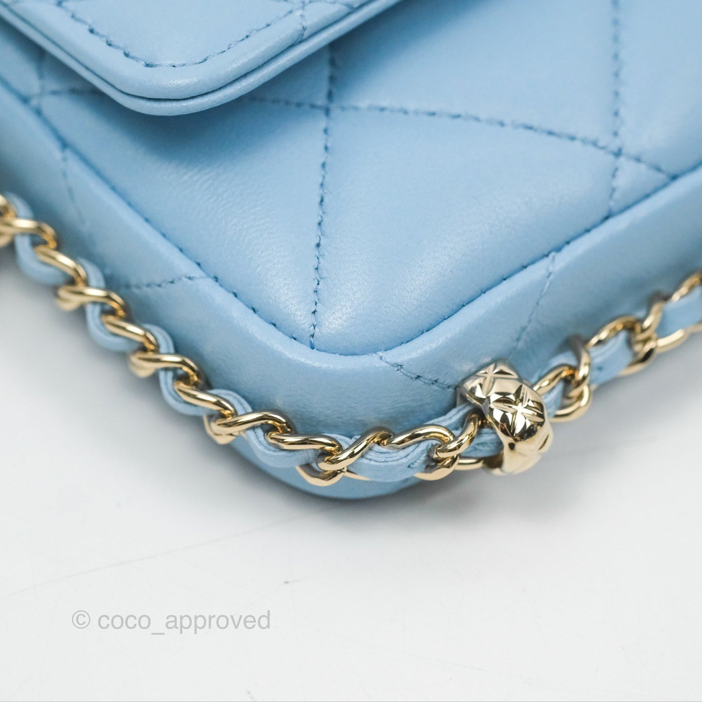 Chanel Mini Clutch With Chain Blue Lambskin Gold Hardware