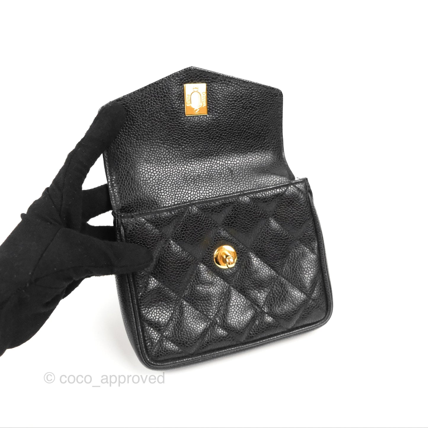 Chanel Vintage Belt Bag Quilted Black Caviar 24K Gold Hardware