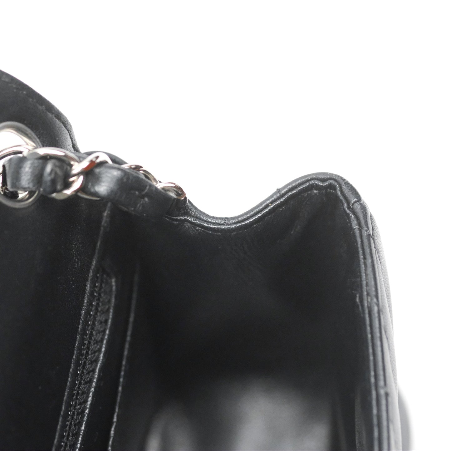 Chanel Mini Square Black Chevron Lambskin Silver Hardware