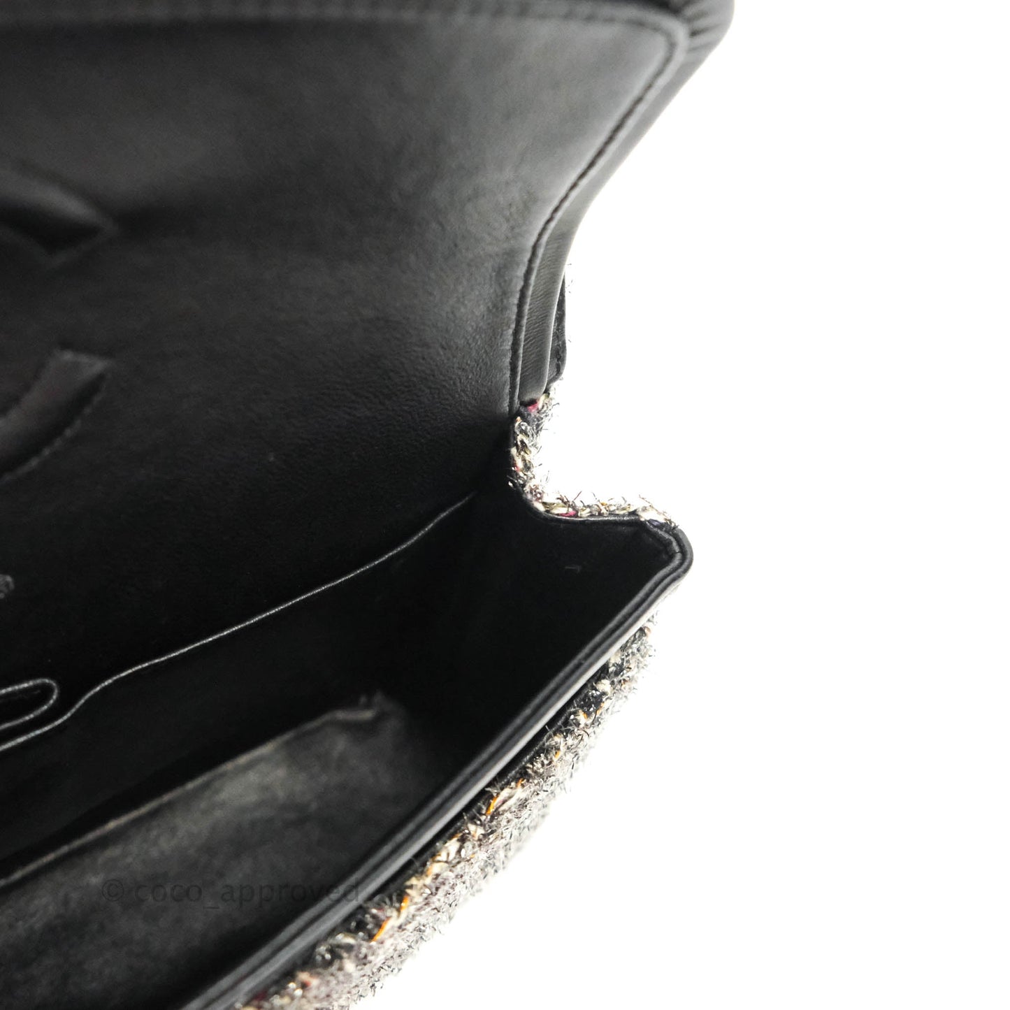 Chanel Classic M/L Medium Double Flap Black Tweed Gun Metal