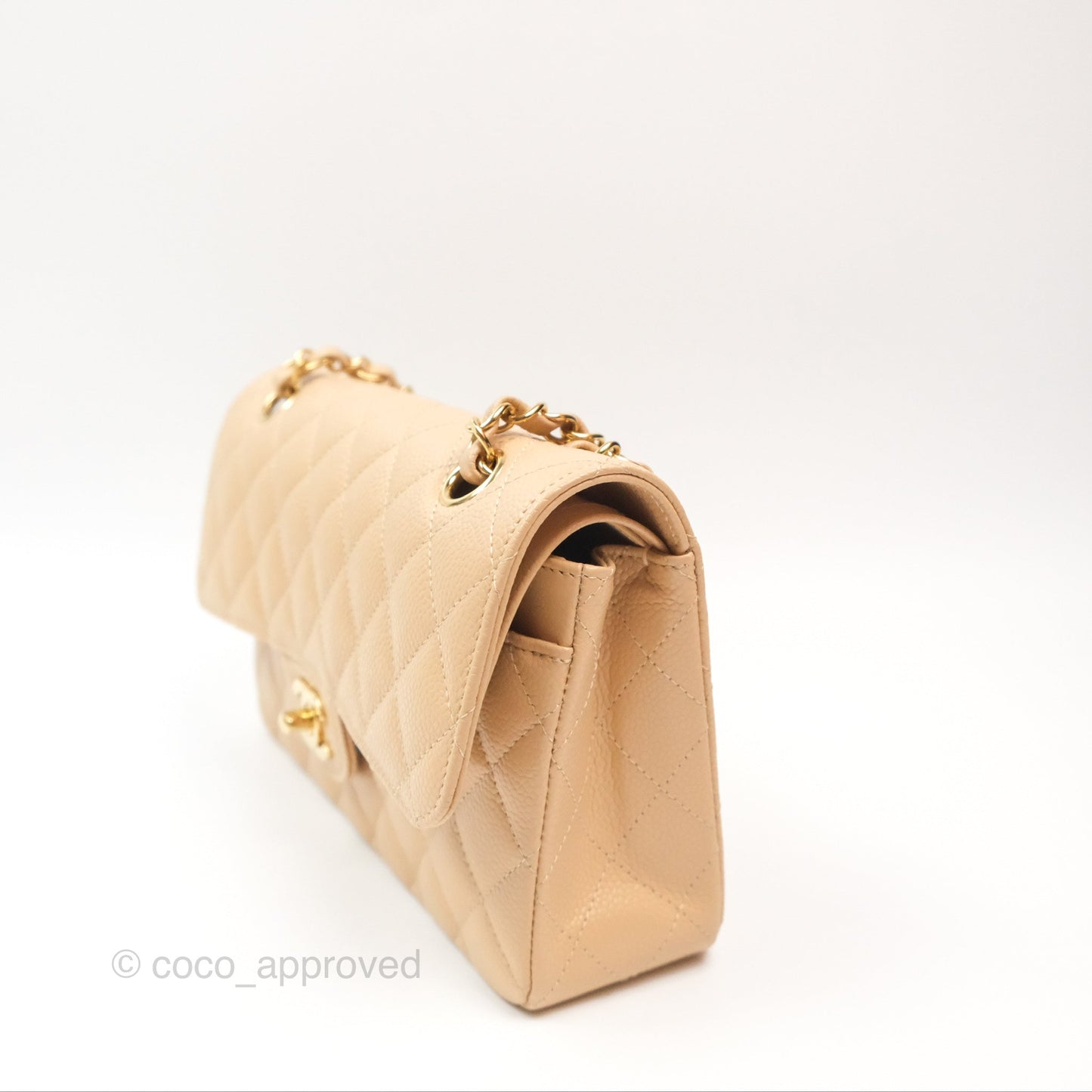 Chanel Small Quilted Classic Flap Beige Caviar Gold Hardware