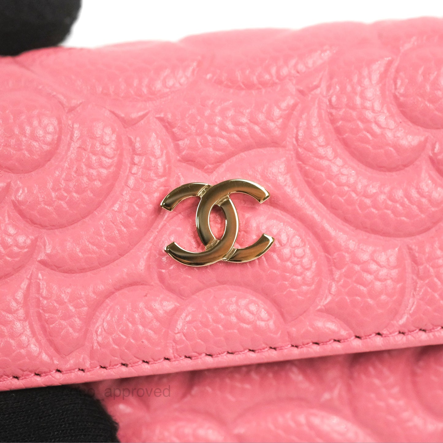 Chanel Camellia Card Holder Pink Caviar Gold Hardware