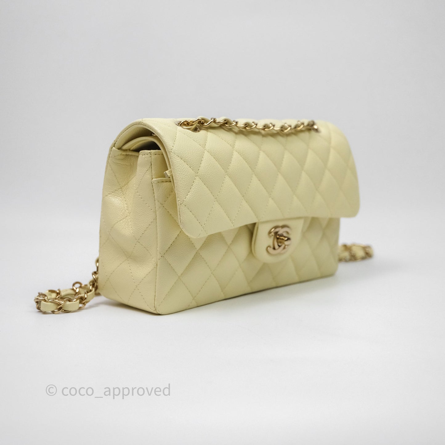 Chanel Small Classic Quilted Flap Yellow Caviar Gold Hardware
