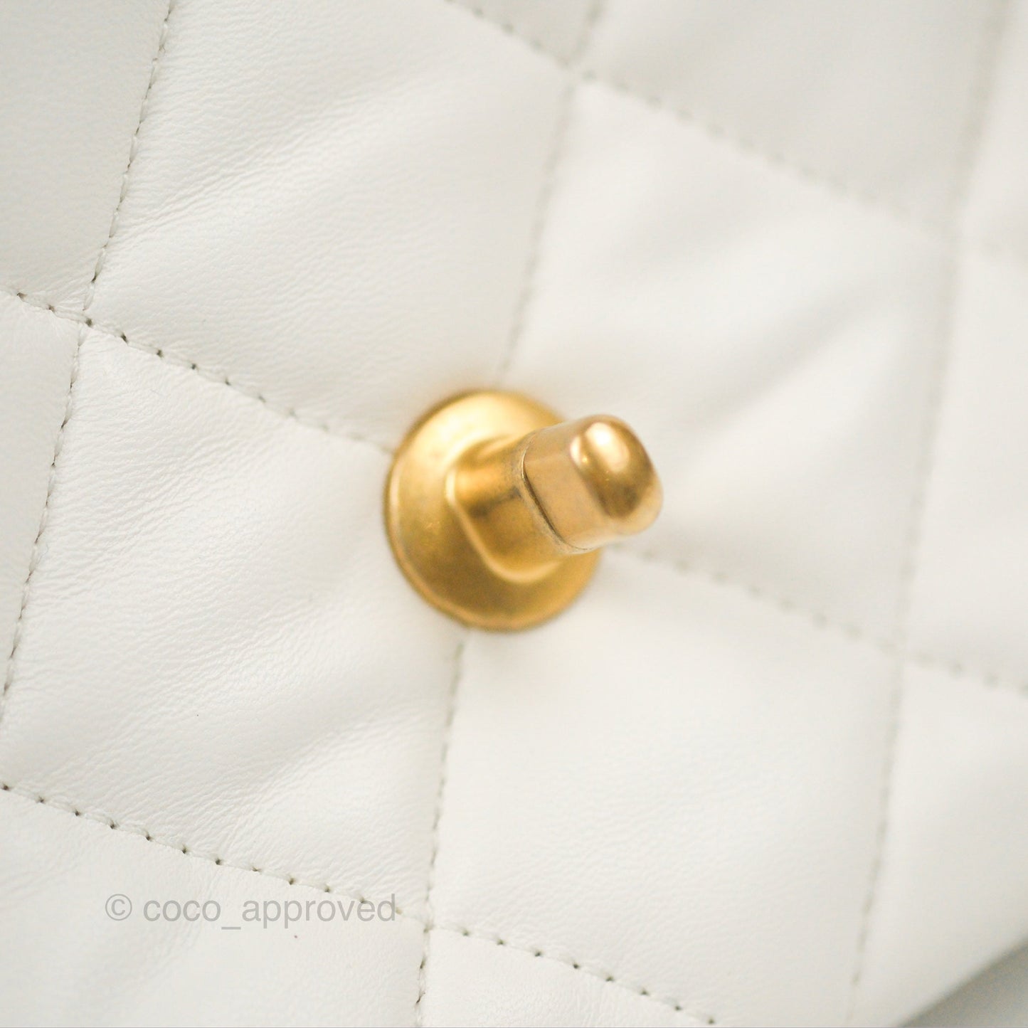 Chanel Small Flap Bag White Lambskin Aged Gold and Lacquered Metal 22S