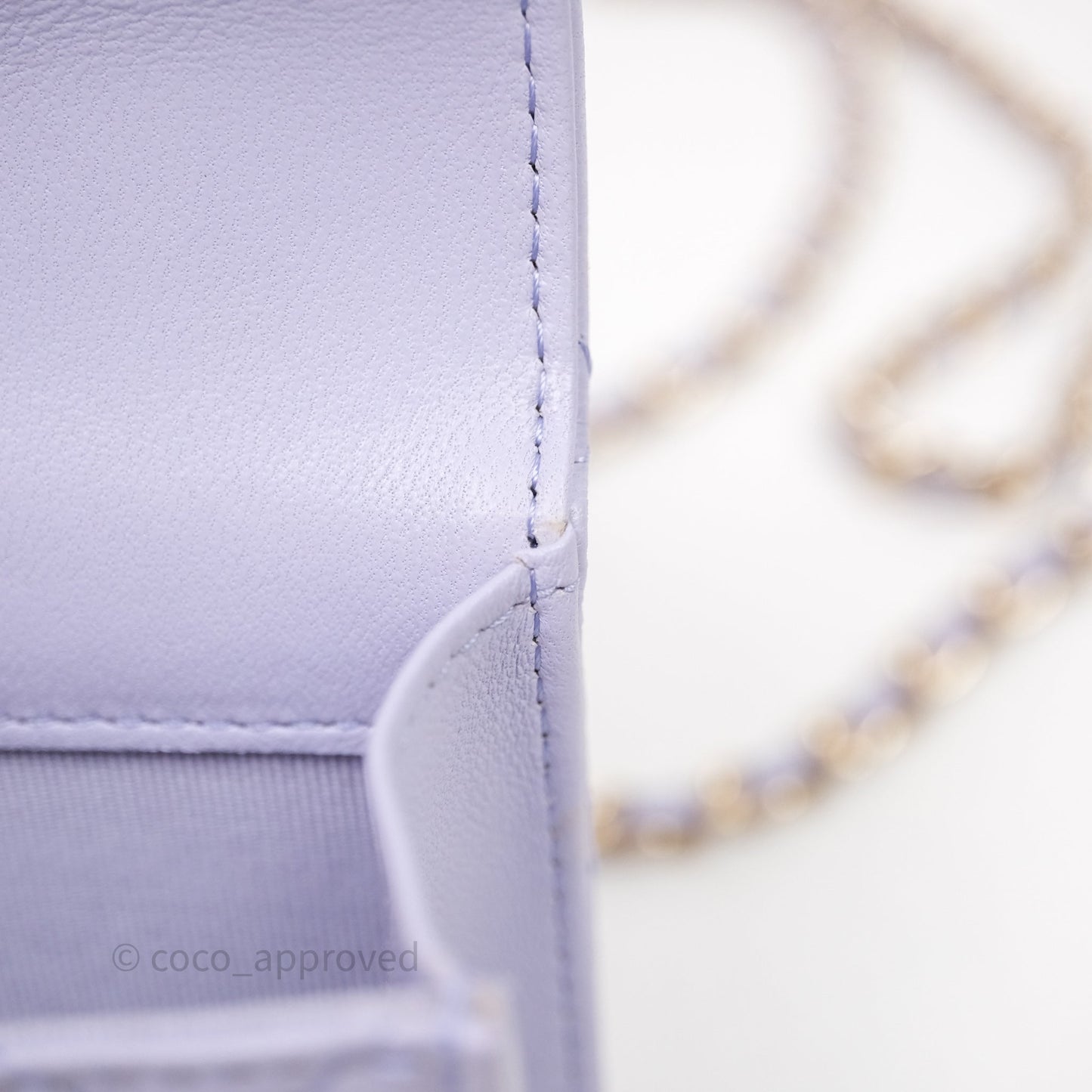 Chanel Mini Handle Flap Coin Purse With Chain Lilac Lambskin Gold Hardware