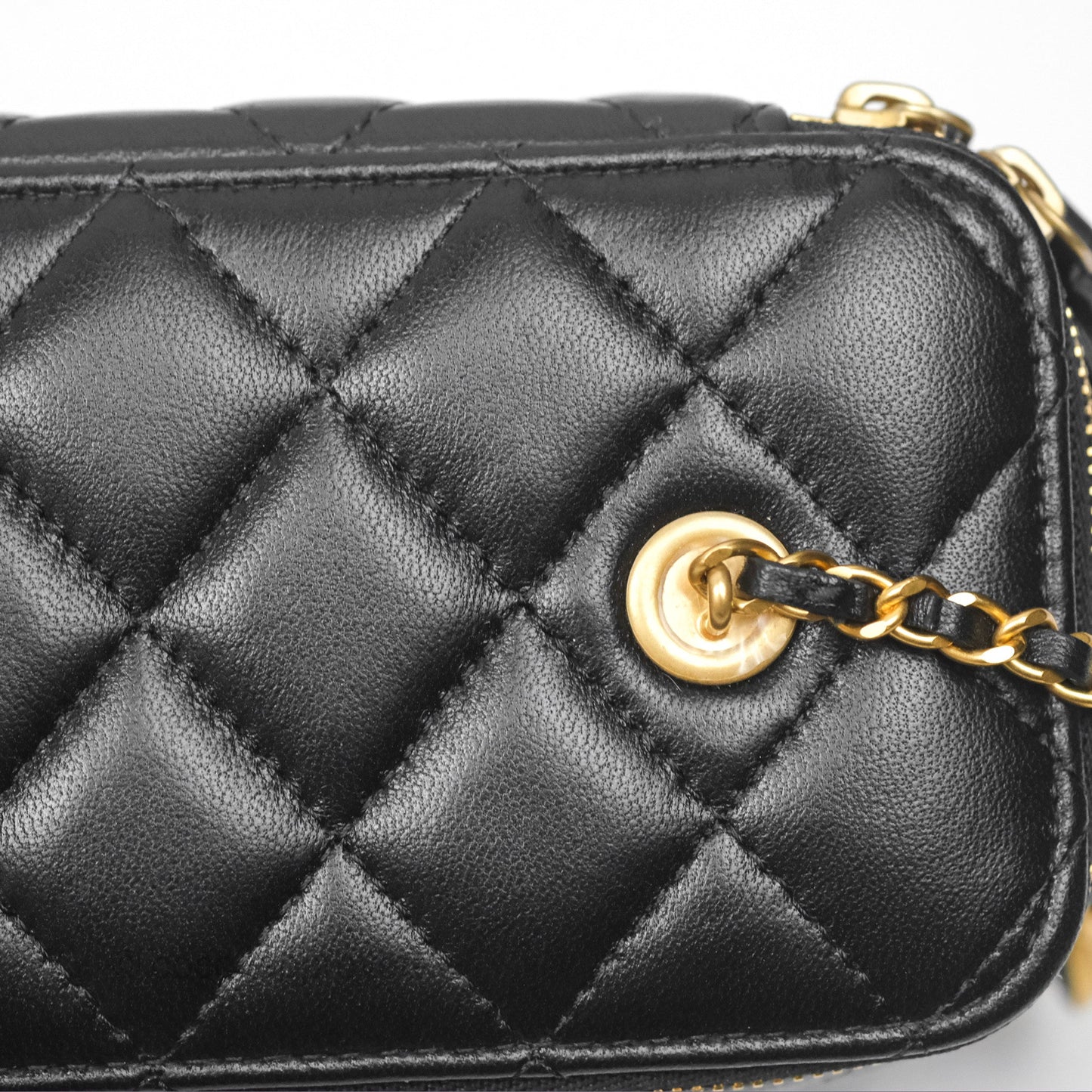 Chanel Vanity with COCO Heart Chain Black Lambskin Aged Gold Hardware
