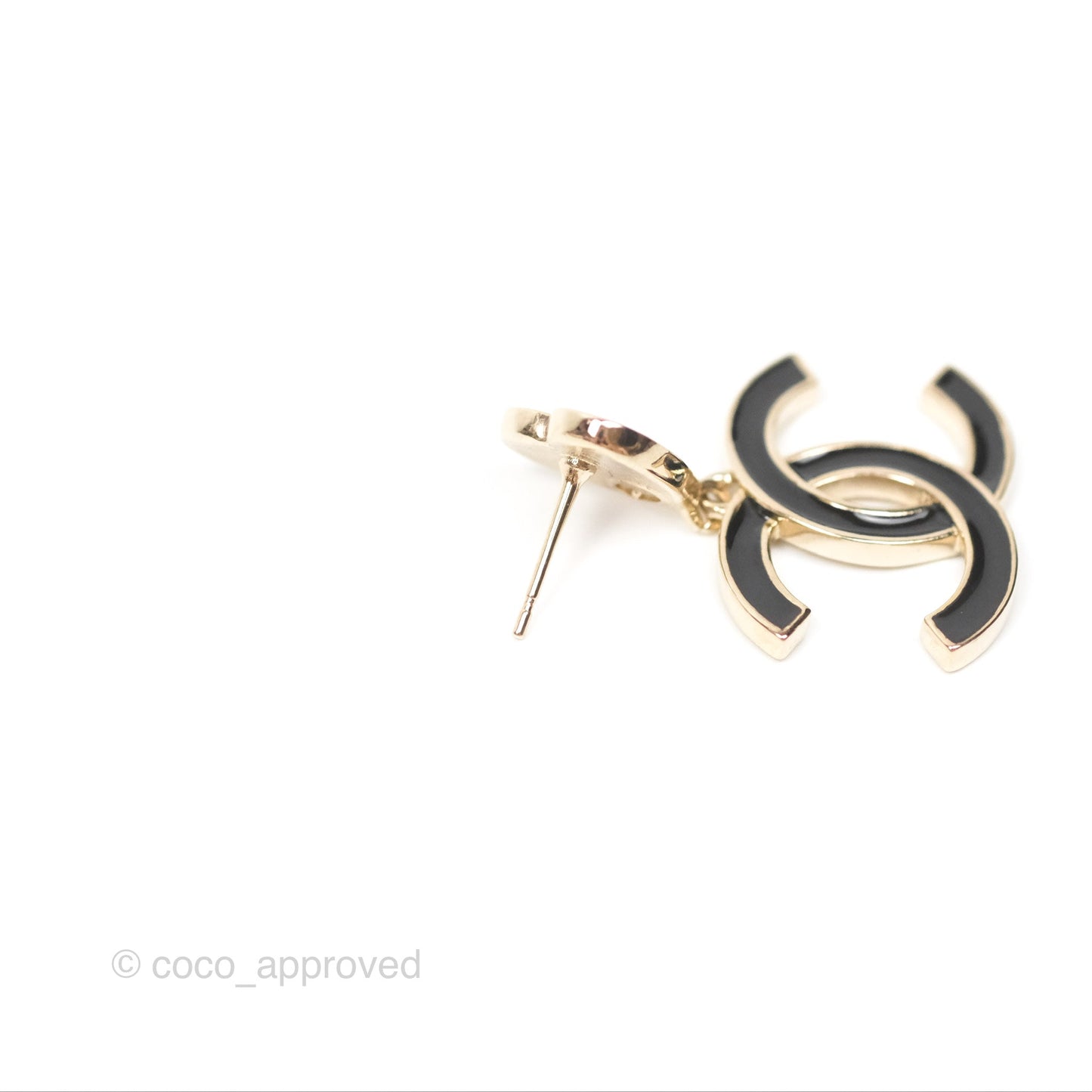 Chanel Heart Pink Black CC Drop Earrings Gold Tone 24A