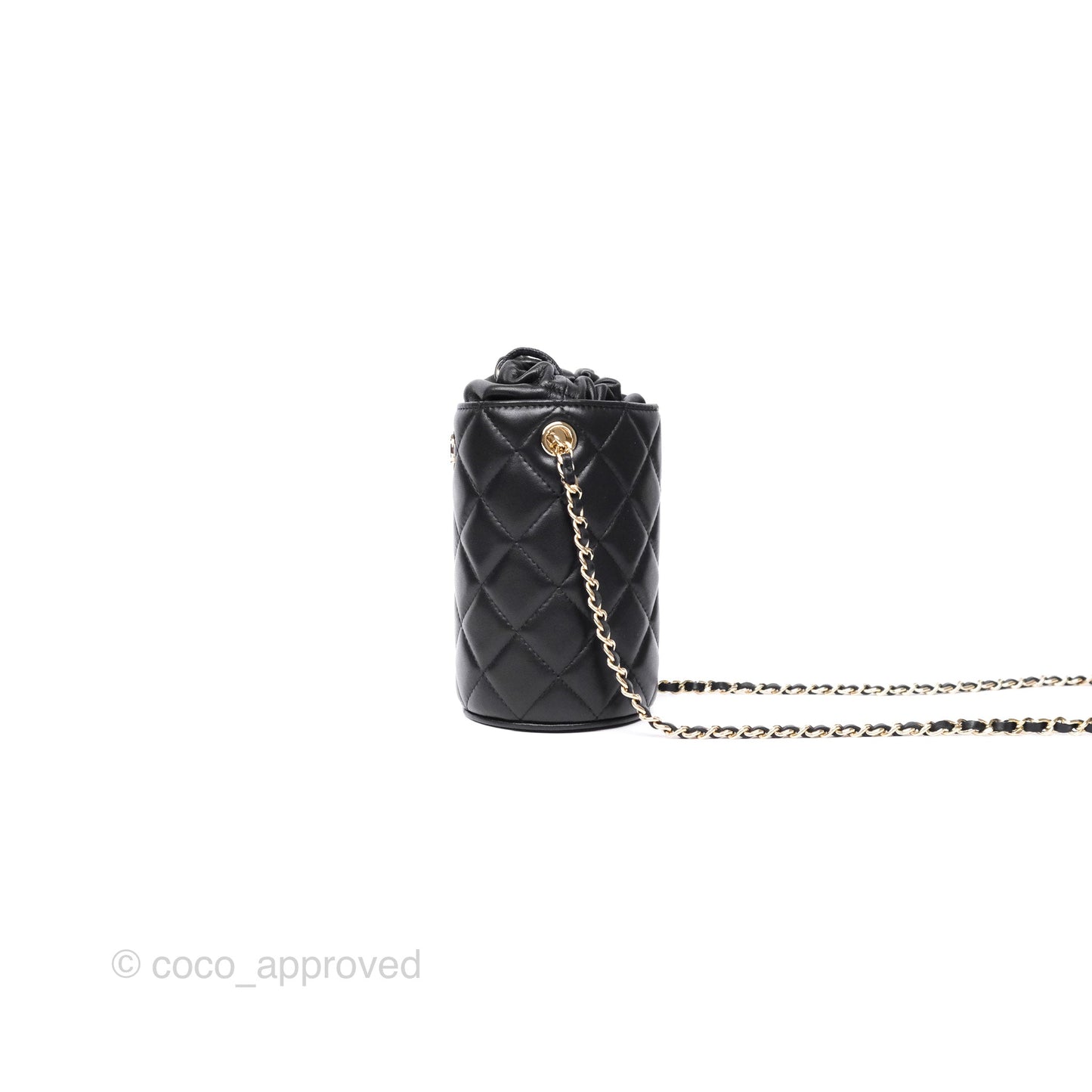 Chanel Small Bucket With Chain Black Lambskin Gold Hardware 21A