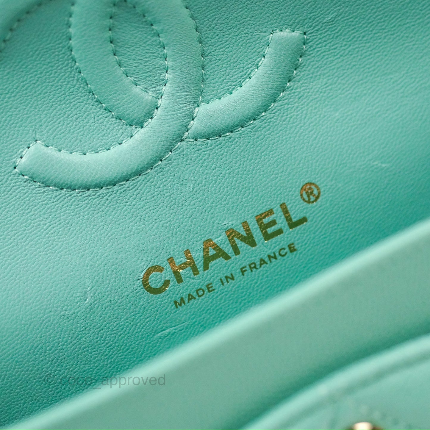 Chanel Small Classic Quilted Flap Tiffany Green Caviar Gold Hardware