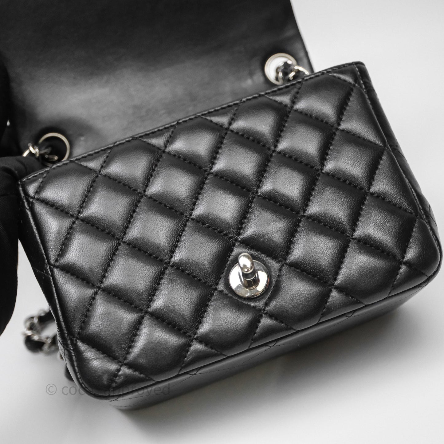Chanel Mini Square Quilted Black Lambskin Silver Hardware
