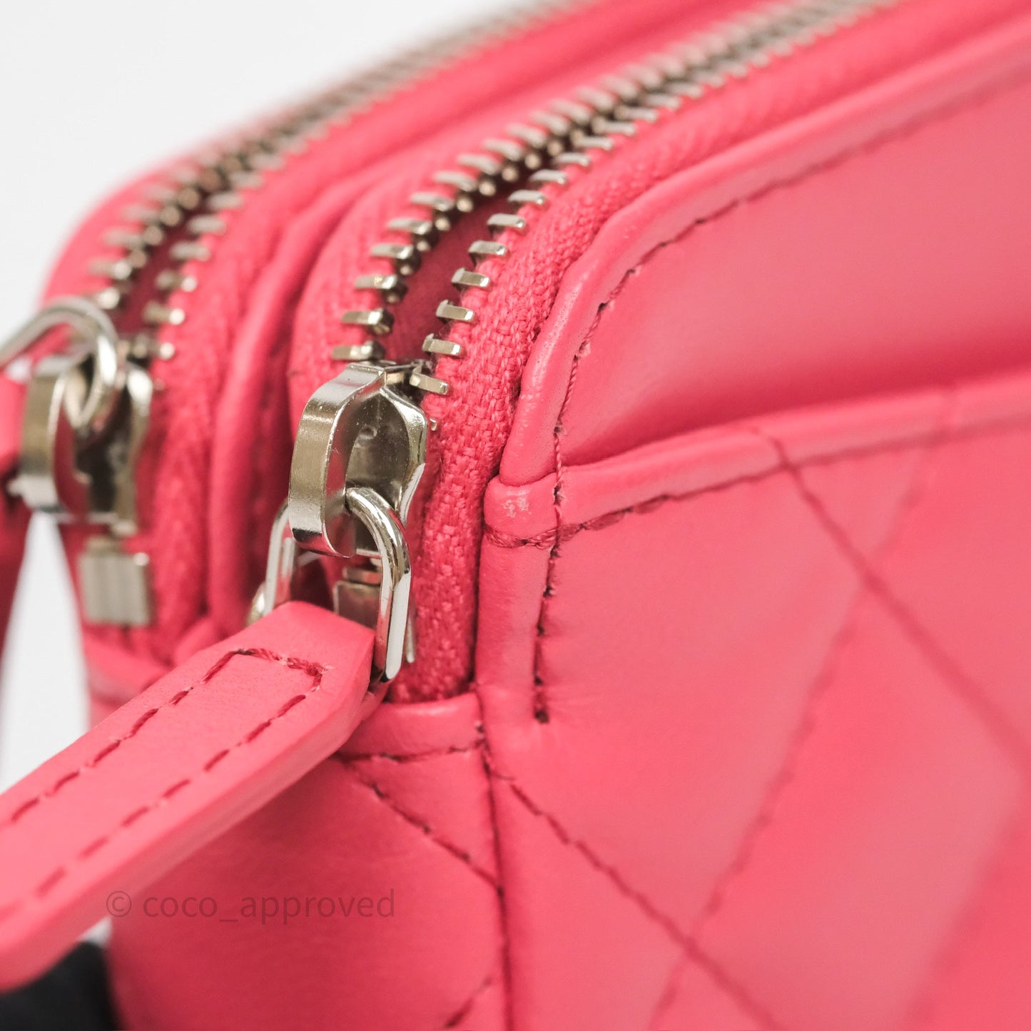 Chanel Double Zip Clutch On Chain Dark Pink Lambskin Silver Hardware