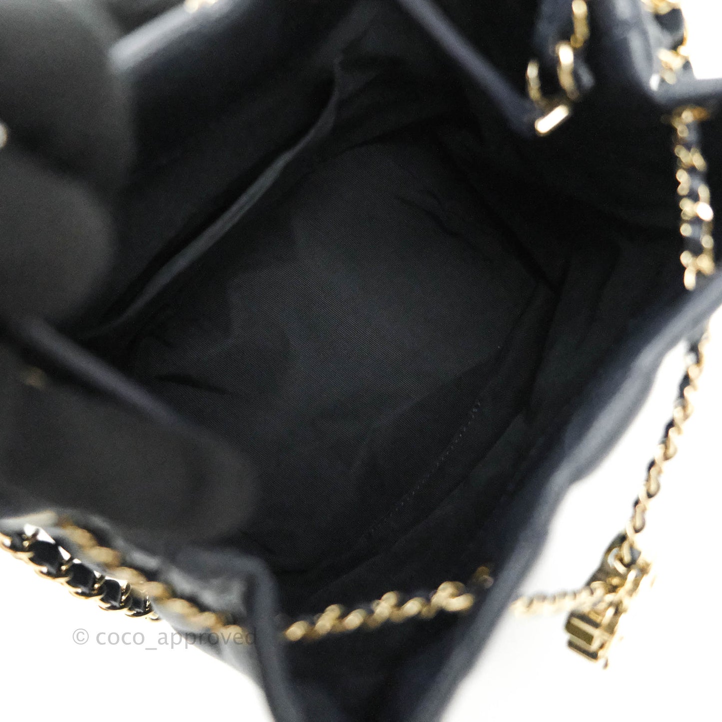 Chanel Caviar Quilted Rolled Up Bucket Drawstring Bag Navy Gold Hardware