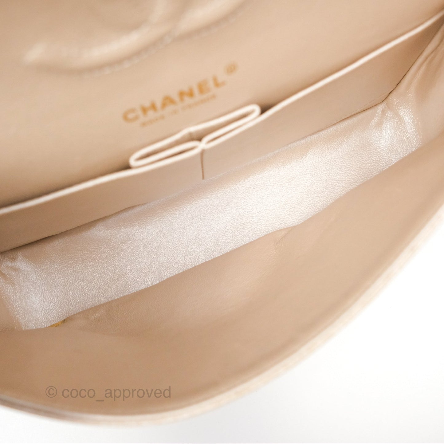 Chanel Classic M/L Medium Flap Quilted Pearly Ivory Beige Caviar Matte Gold Hardware 12P