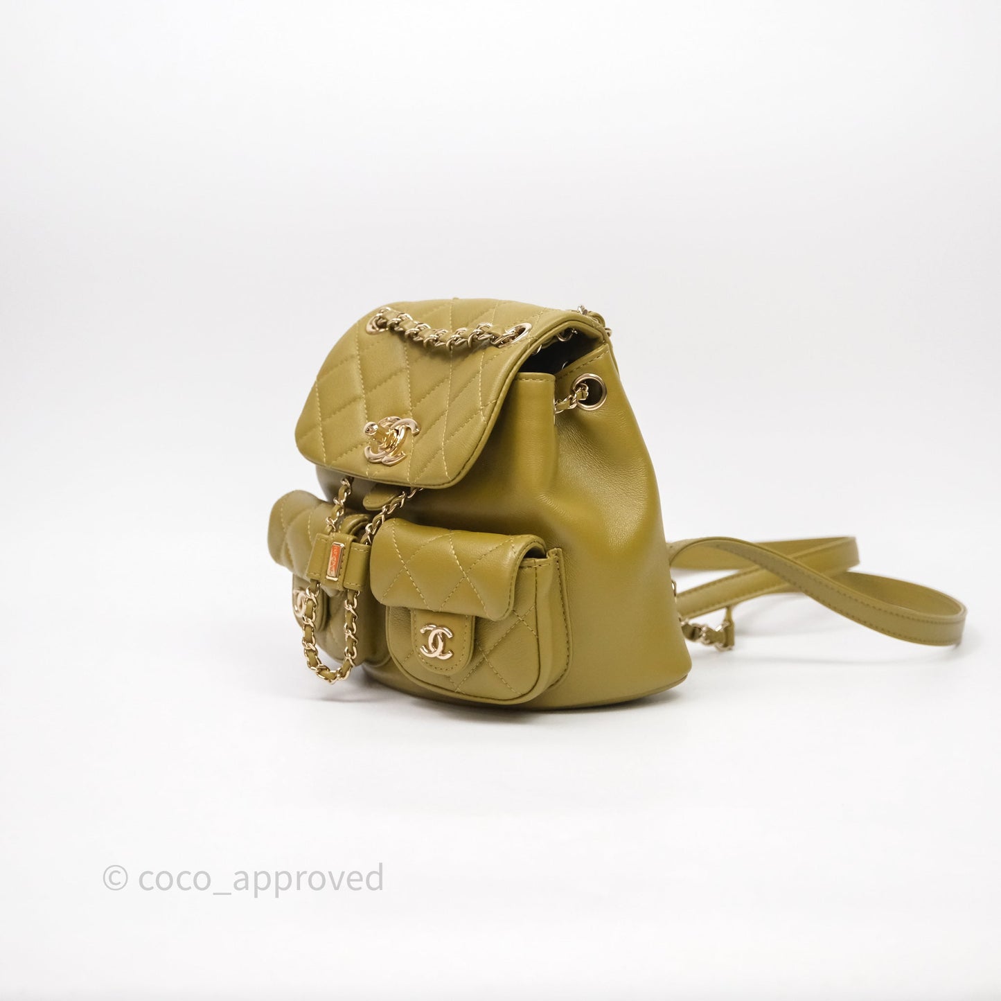 Chanel Mini Duma Backpack Olive Green Calfskin Gold Hardware