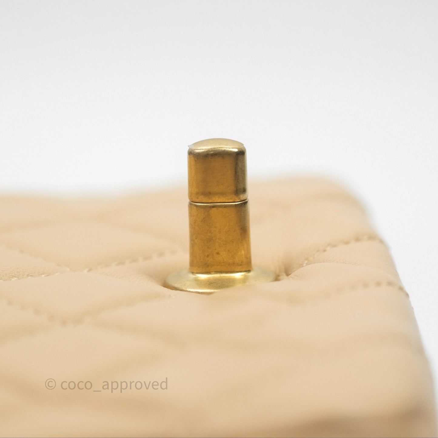 Chanel Pearl Crush Mini Square Quilted Beige Lambskin Aged Gold Hardware