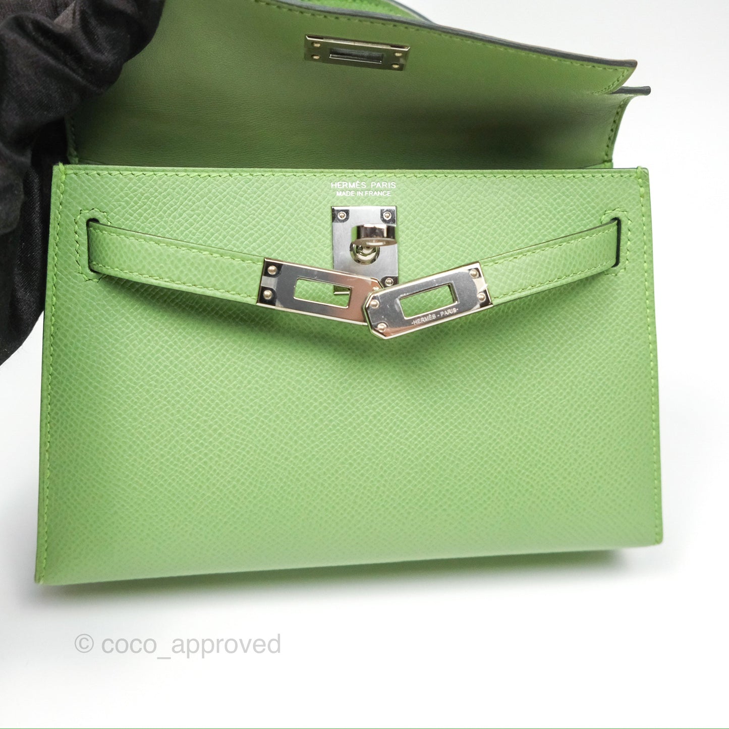 Hermès Mini Kelly II Vert Criquet Epsom Palladium Hardware