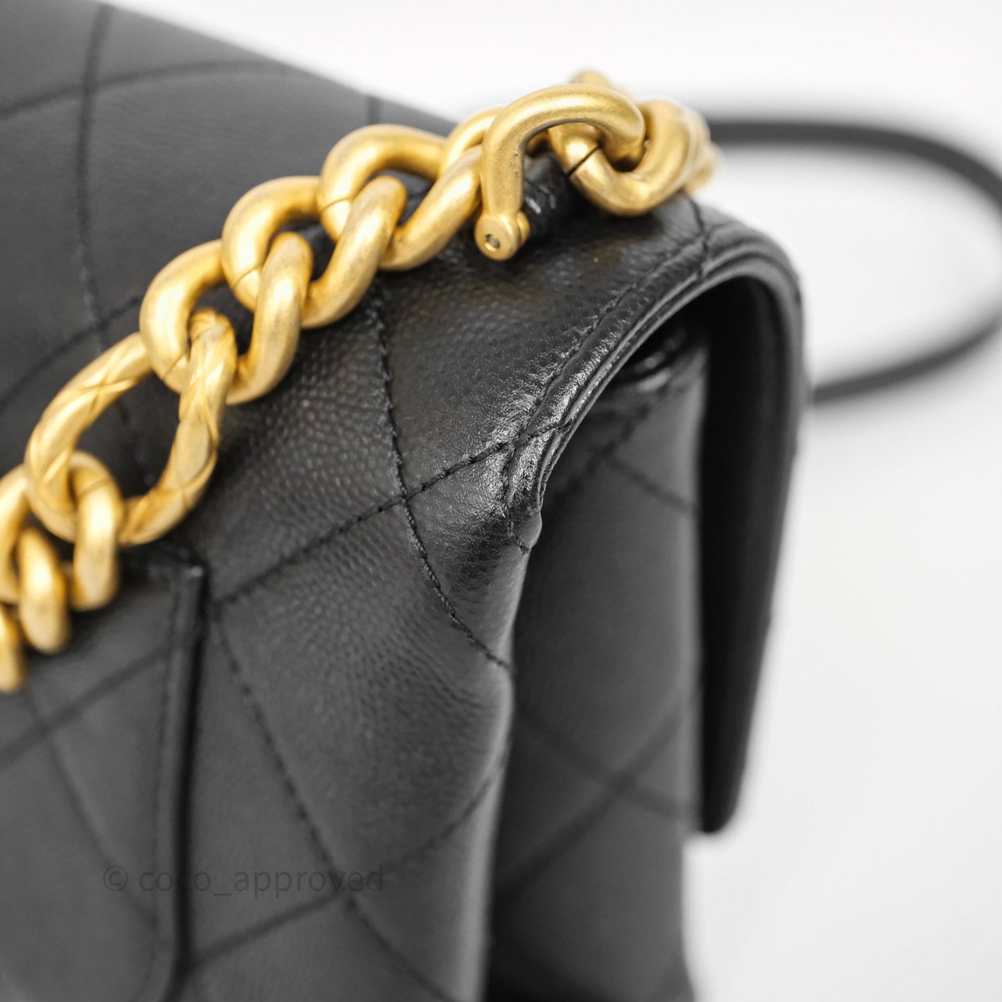 Chanel Mini Bracelet On Chain Flap Bag Flat Quilted Black Caviar Aged Gold Hardware