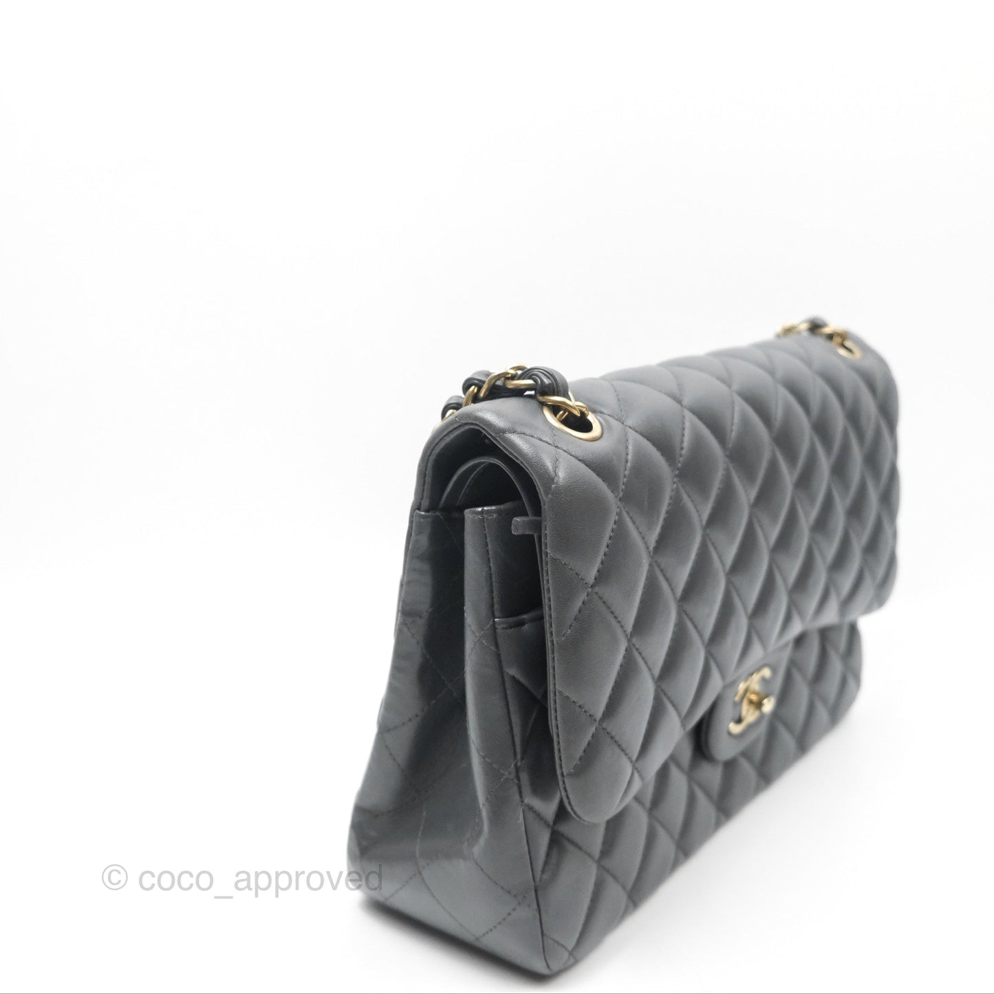 Chanel Jumbo Double Flap Dark Grey Lambskin Brushed Gold Hardware⁣⁣