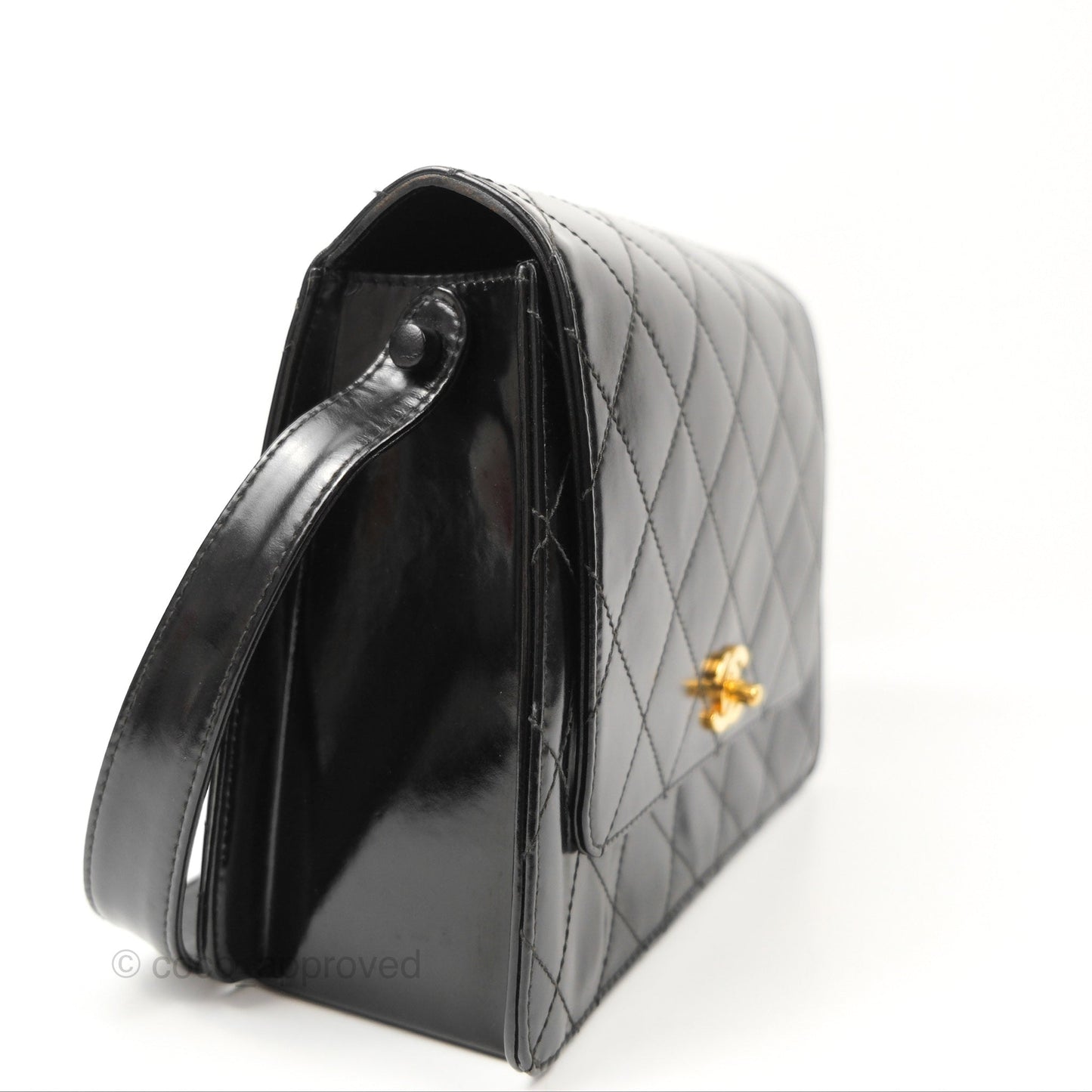 Chanel Vintage Flap Shoulder Bag Black Patent 24K Gold Hardware