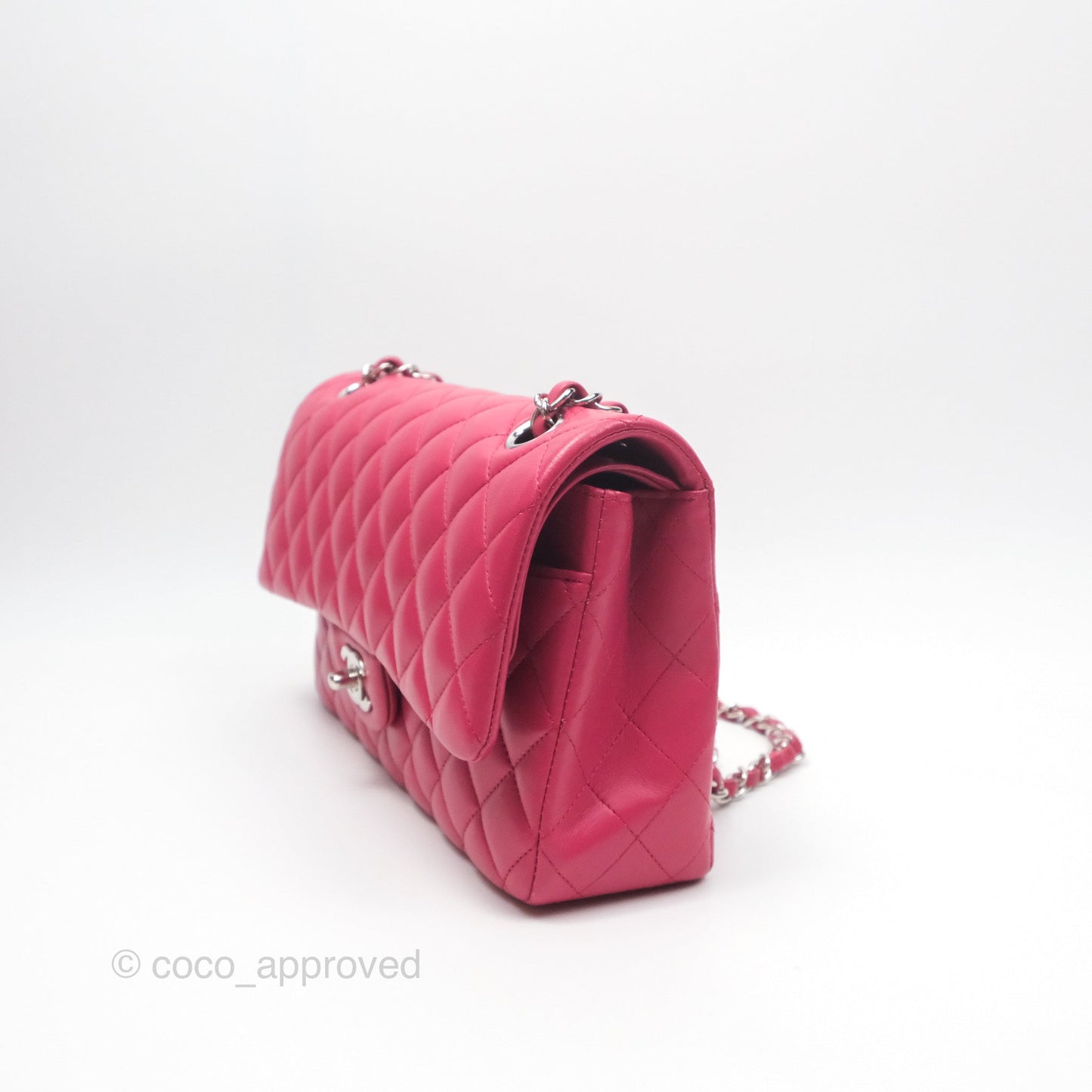 Chanel Classic M/L Medium Flap Quilted Dark Pink Lambskin Silver Hardware