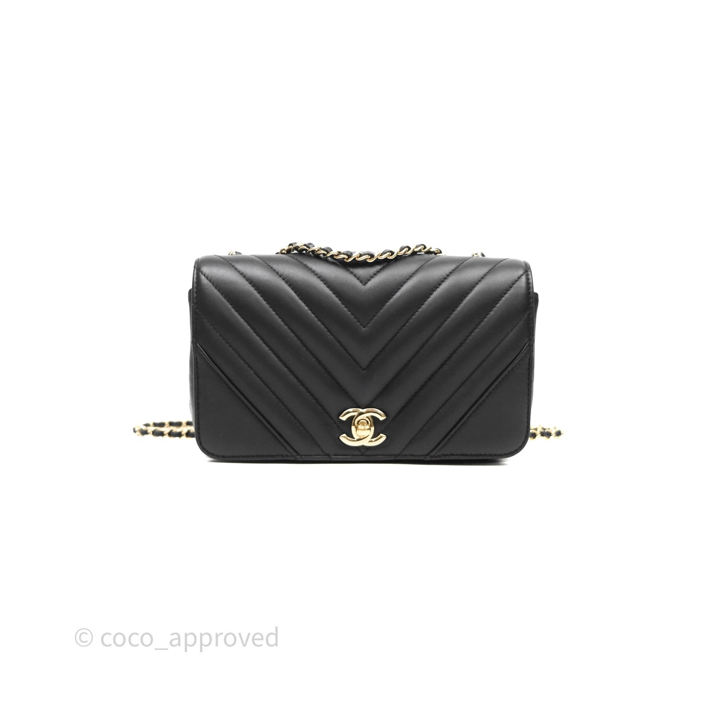 Chanel Black Lambskin Chevron Quilted Statement Flap Bag Light Gold Hardware