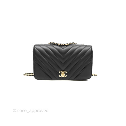 Chanel Black Lambskin Chevron Quilted Statement Flap Bag Light Gold Hardware