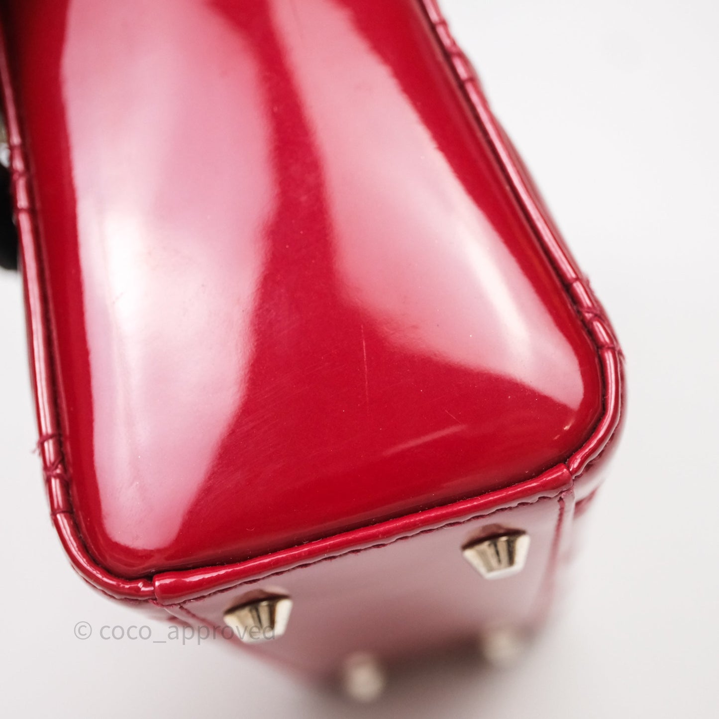 Christian Dior Mini Lady Dior Red Patent Cannage Silver Hardware